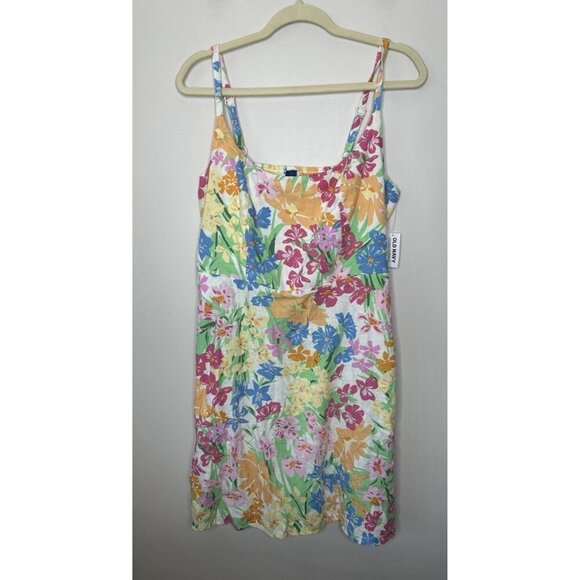 Old Navy Dress Womens Floral Linen Sundress Beach Tropical Size Large NWT - Picture 1 of 13